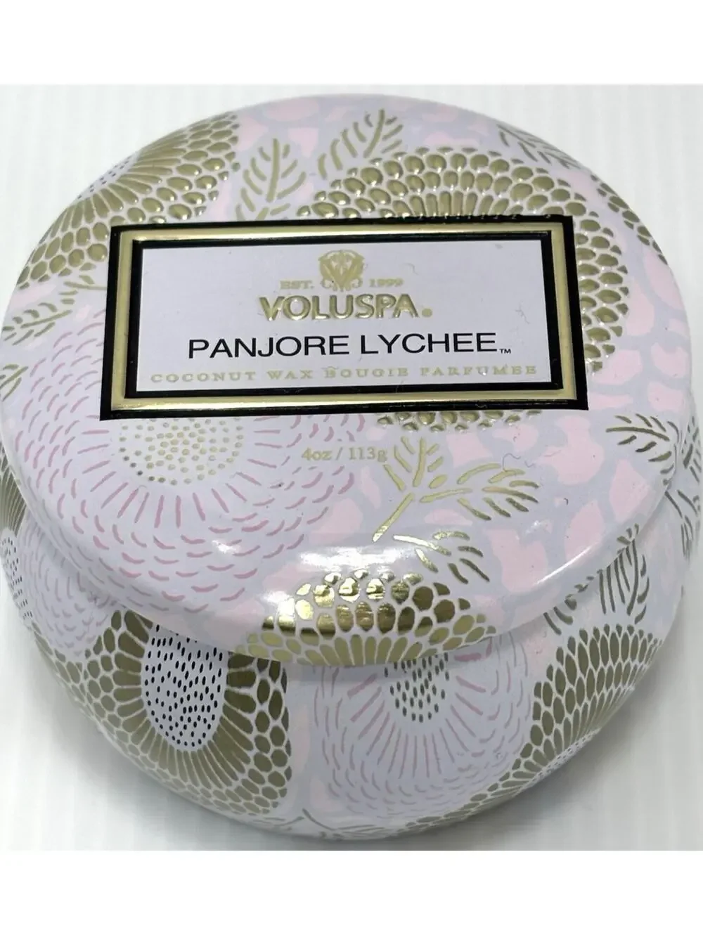 Voluspa Panjore Lychee Mini Tin Candle 4oz/113g Fruity Floral Home Fragrance NEW